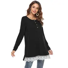 Aphrodite/женские свитеры с пуговицами для дома и осени, длинная футболка с круглым вырезом, однотонные женские футболки, повседневные футболки для женщин