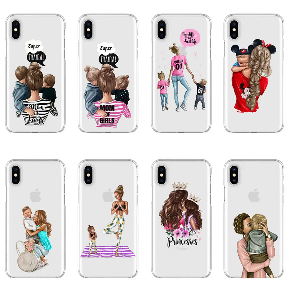 

Fashion Black Brown Hair Baby Mom Girl Queen 01 Case For iPhone SE S 5 6 6S 6 7 8Plus MAX XR XS X10 Soft TPU Woman Phone Cover