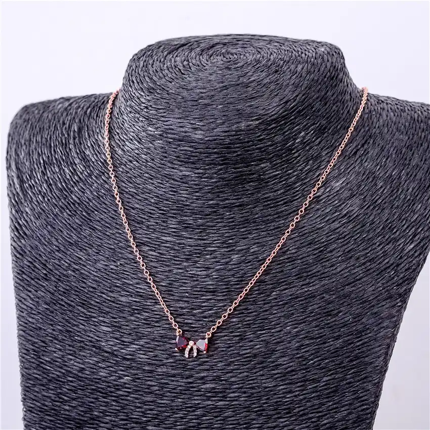 Almei 0.3ct красный гранат с милым бантом ожерелья и кулоны сертифицированных 925 пробы