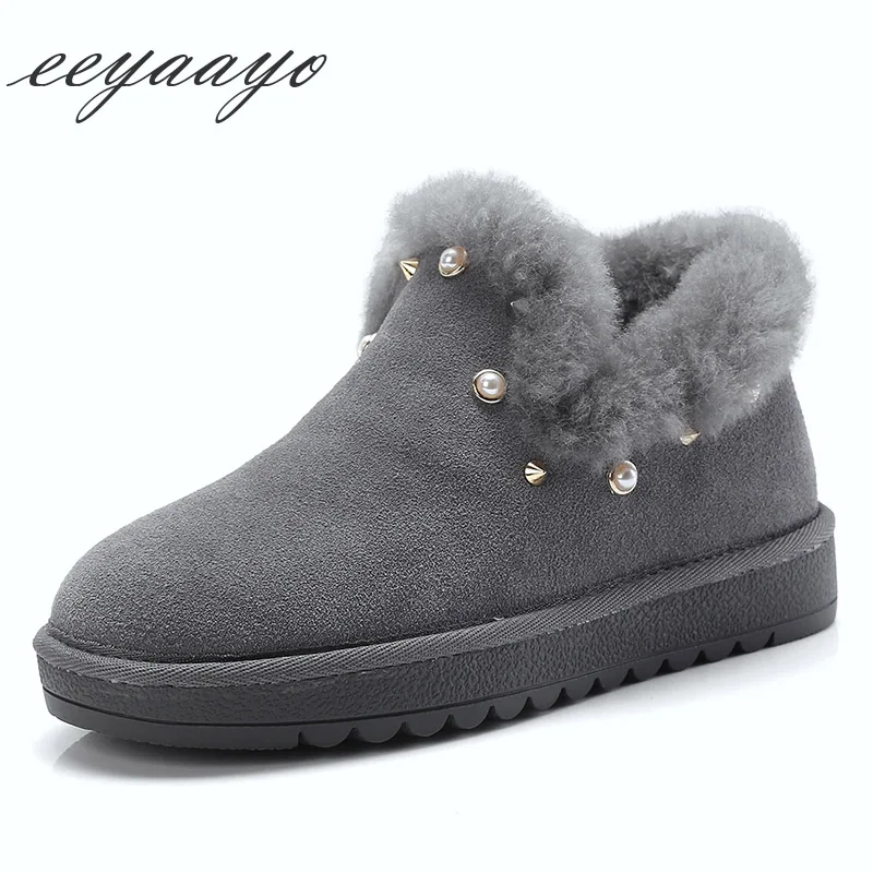 gray 2019 Femmes Cheville black Fourrure Gris De Red D'hiver Talon Doublure Vache Daim Bottes Nouveau Preal Neige Cuir Appartements Réel Véritable Laine Chaussures En ul1cK3TFJ