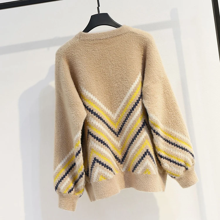 H. SA, женский зимний теплый пуловер и свитер,, мохер, бархат, пуловер, геометрический рисунок, Рождественский свитер, шикарная уличная одежда, корейский стиль