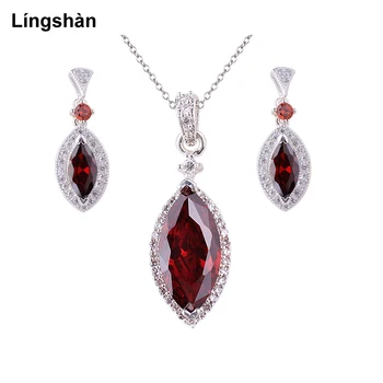 

Women's Jewelry Set 925 Silver Piercing Earrings Pendant Necklace Sets Marquise Shape CZ 18-inch Cable Chain Set007