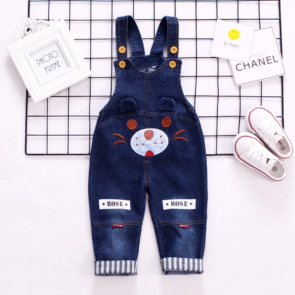 1 3T Spring Autumn Baby Overalls Boys Denim Pants Dog Animal Trousers