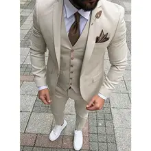 2018 New Brand Khaki Men Suit for Wedding Suits for Men Prom Slim Fit Tuxedo 3 Piece Groom Wear Handsome Blazer Terno Masculino