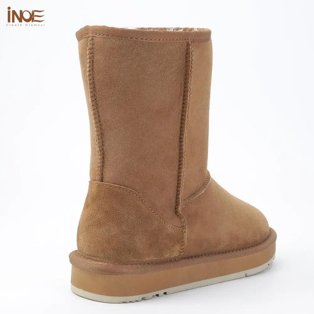 Real Cow Suede Leather Women Fashion Casual Winter Snow Boots Natural Sheep Wool Fur Lined Warm Shoes Flat Waterproof women boots