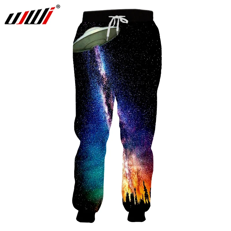 

UJWI New Creative Design Men Casual Trousers 3d Print Galaxy Star Spacecraft Sweatpants Hombre Hip Hop High Waist Harem Pants