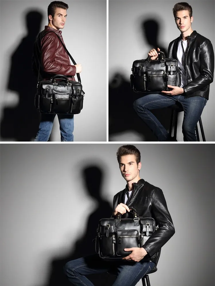 Men genuine leather briefcase 11