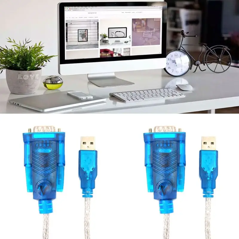 

USB TO RS232CH340 DB9 Pins Serial Cable COM Converter Adapter Connector Plu And Play Blue 80CM Blue Color Cable