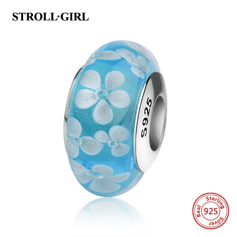 StrollGirl red color Murano glass beads 925 sterling silver diy charms fit authentic pandora bracelet jewelry making women gifts