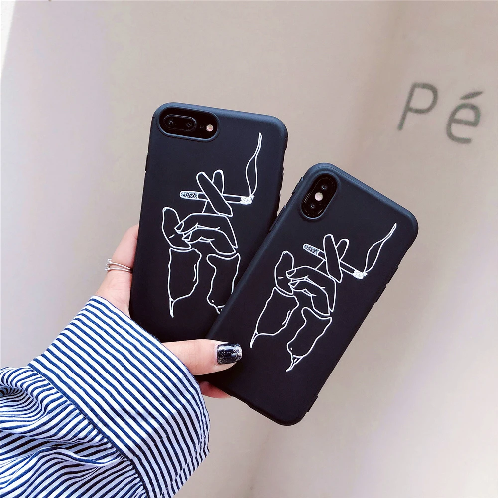 Мультяшные пары smokes Art Line чехол для iPhone X 6 6S 7 8 Plus ультра тонкий матовый задняя