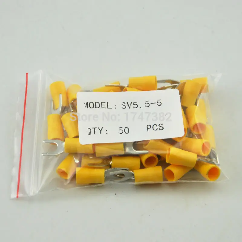 

50PCS SV5.5-5 Insulated Fork Wire Connector Electrical Crimp Terminal 12-10 AWG