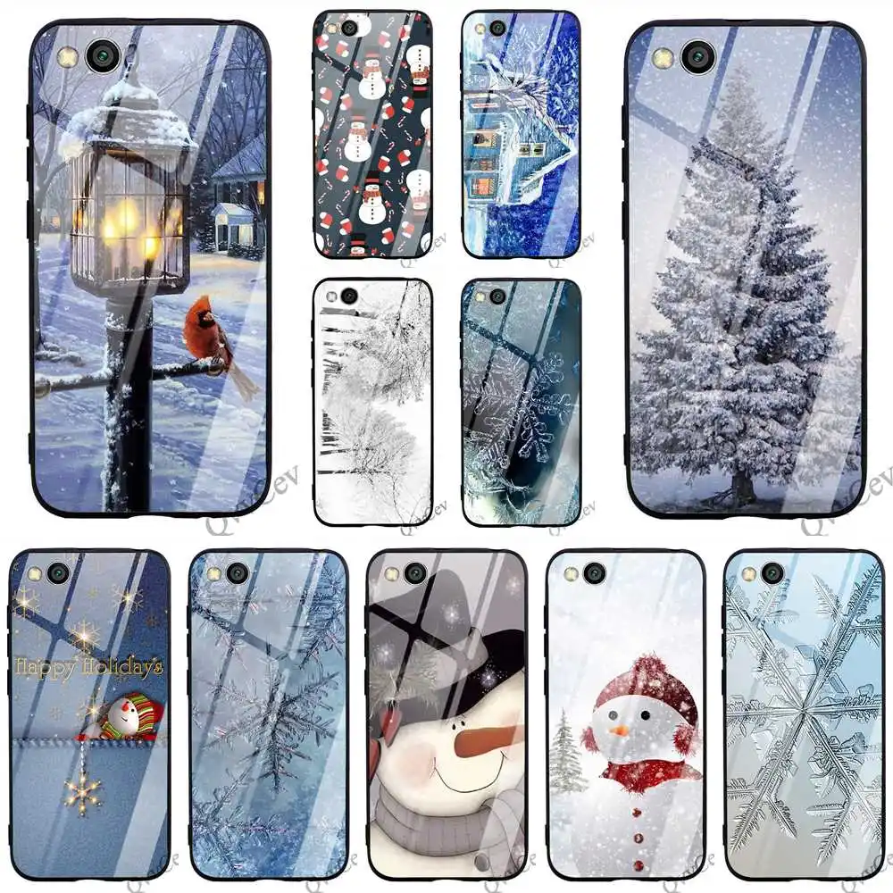 

Hybrid Animated Winter Snowman Tempered Glass Phone Case for Xiaomi Mi 8 Cover A1 A2 9 F1 Lite Redmi Note 7 Pro 4X 6A 5 8 Covers