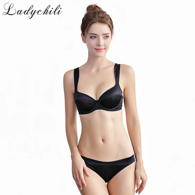 

Ladychili Wome Intimate European Brief Satin Bra Set Super Magic Push Up Gatering Push Up Bra Panties Set Wide Strap Bra N352