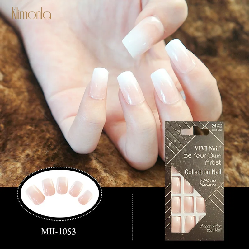 

24pcs Middle False Nails Gradient Natural Fake Nails With Glue Acrylic Nail Tips Nep Nagels For Manicure Decors Nail Supplies