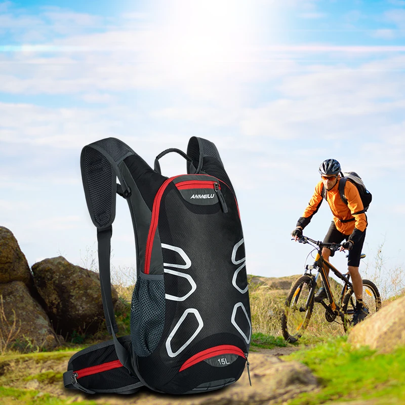 

ANMEILU 15L Bike Riding Bicycle Backpack Outdoor Suspension Breathable Cycling Pack Hydration Hiking Climbing Pouch+ Rain Cover
