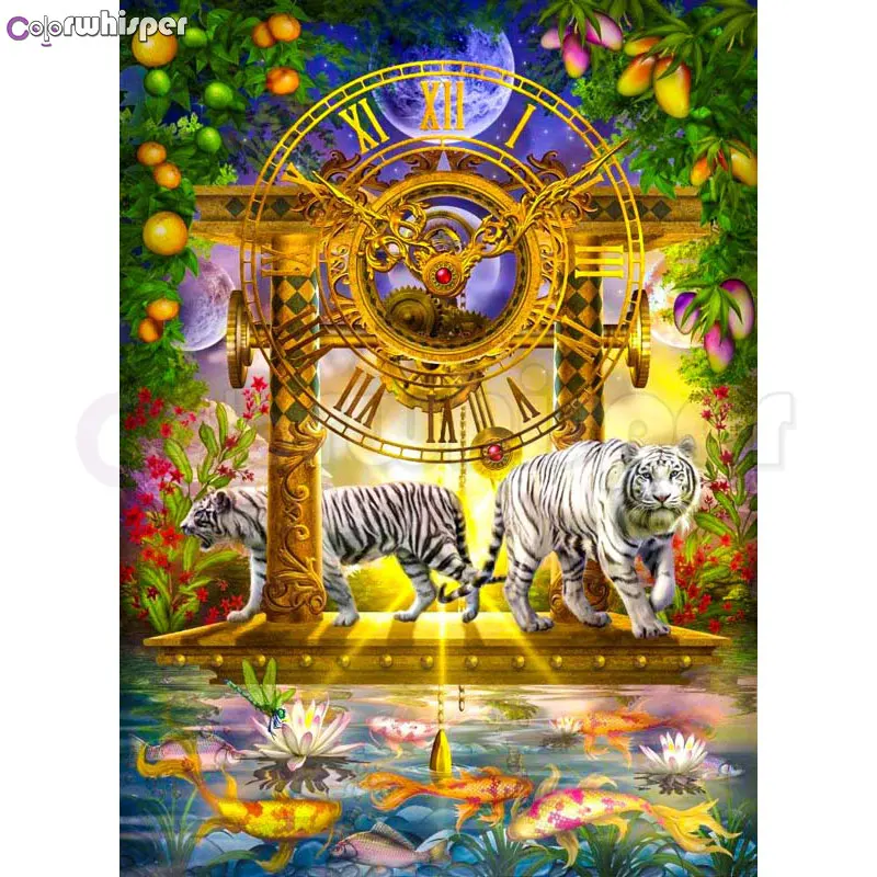 

ColorWhisper Daimond Painting Full Square/ Round Tiger Clock Fish Diamond Painting Rhinestone Crystal Cross Stitch Mosaic 737DP