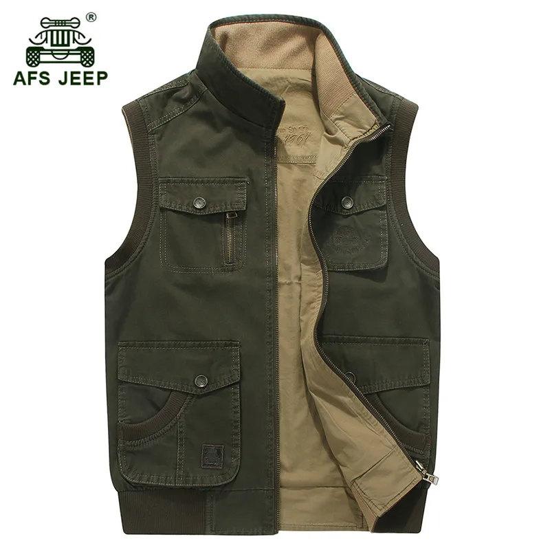 

AFS JEEP 2017 Super plus size M-8XL men's autumn casual brand 100% cotton two sides vest jacket man spring waistcoat vests coat
