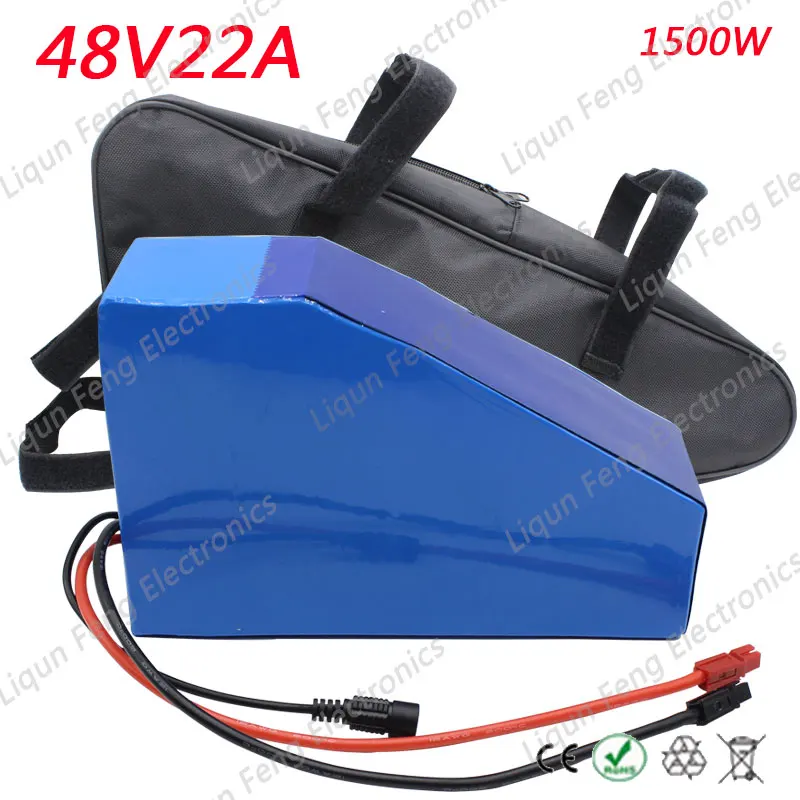 Cheap Electric Bike Battery 48V 22AH 1500W Triangle Lithium battery with PVC Case 30A BMS + 54.6V 2A charger + Free triangle bag 0