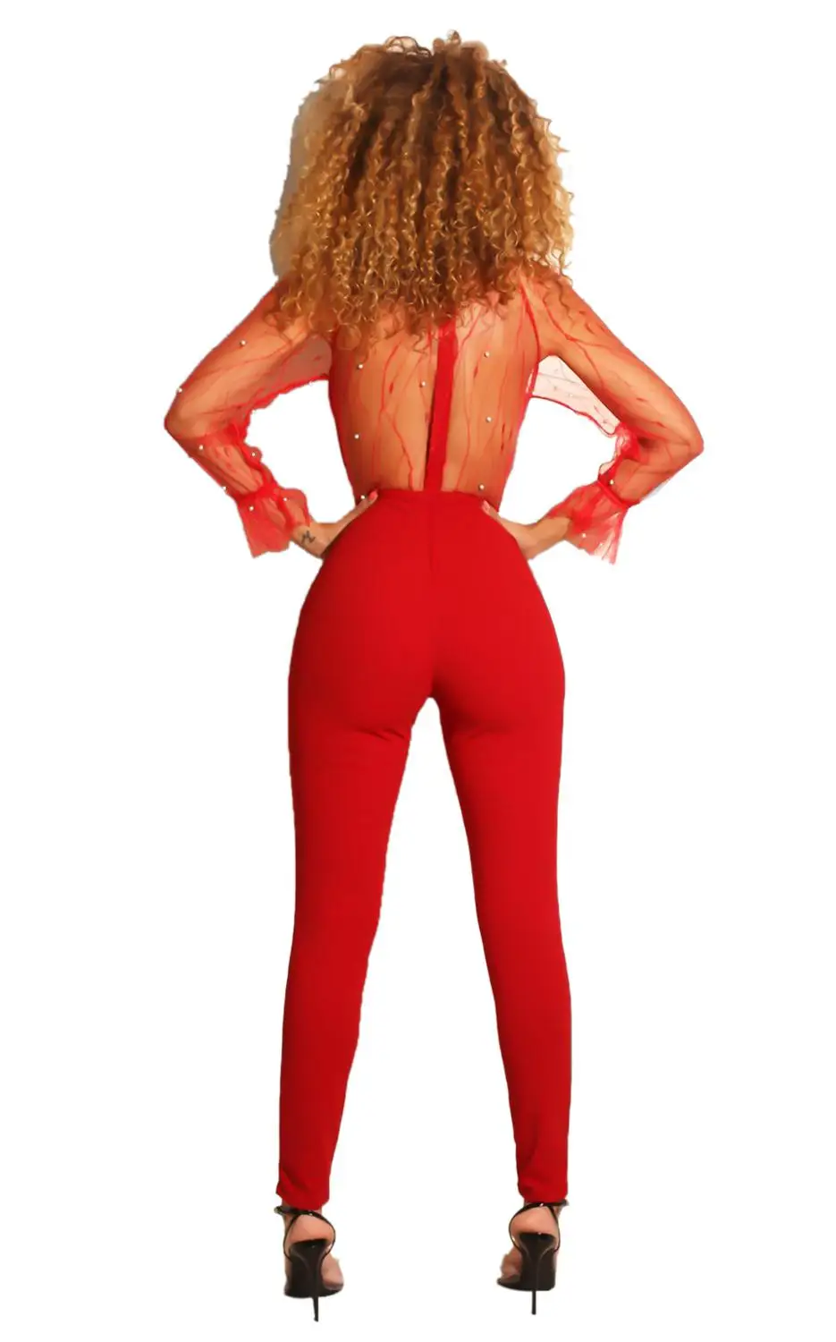 Женский сетчатый комбинезон с открытой спиной винтажный Облегающий длинным