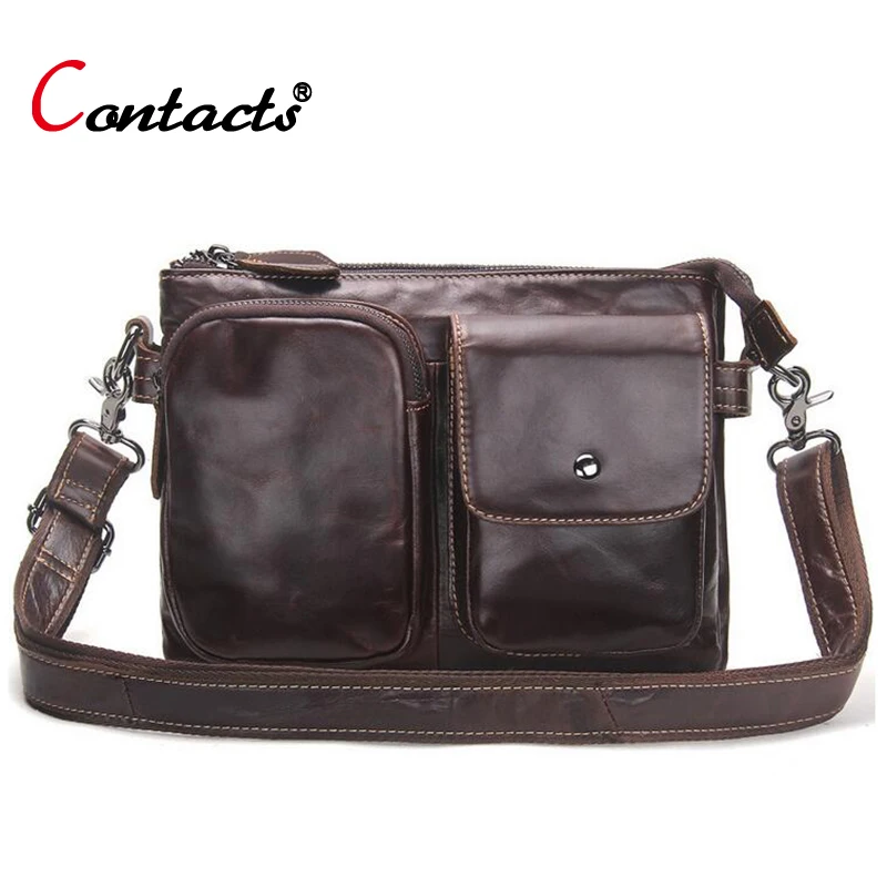

CONTACT'S Genuine Leather Briefcases Men Shoulder Bags Business Male Men Messenger Bag Designer Leather Crossbody Bag Men 2019