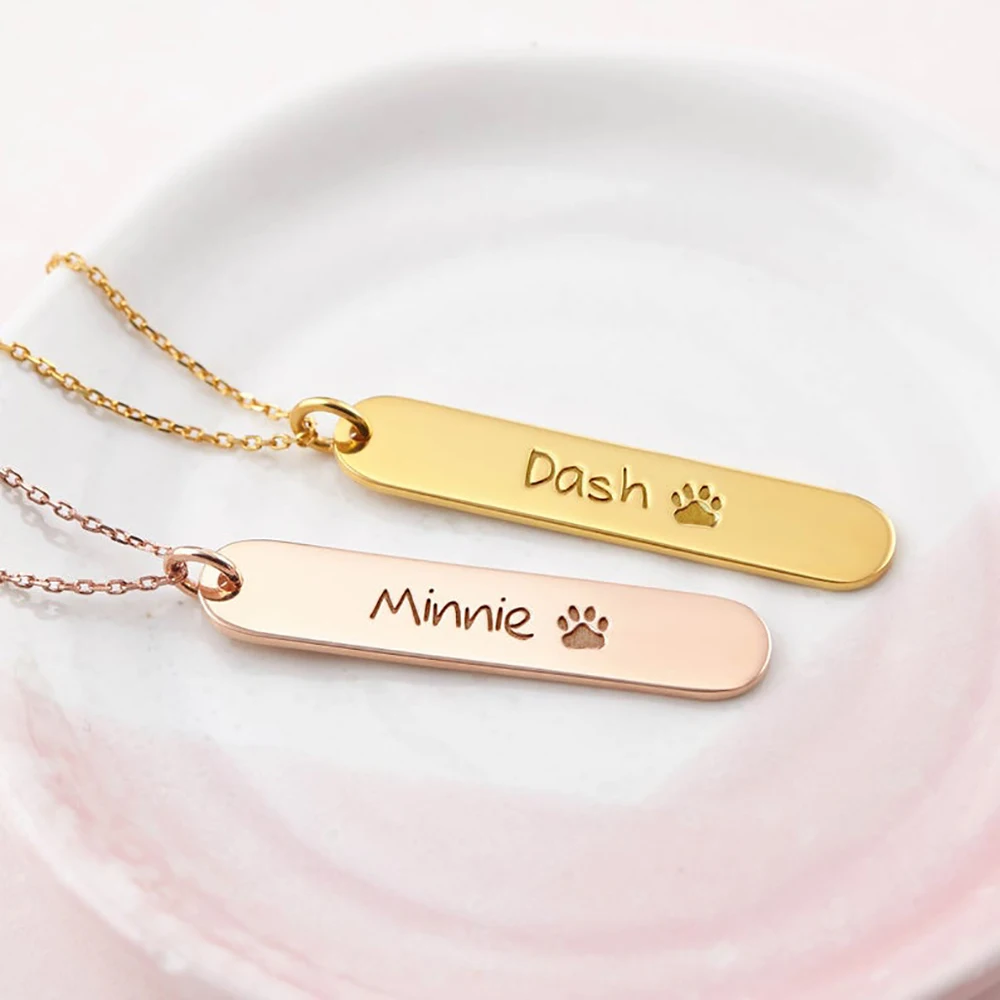 

FYW Dog Footprint Custom Name Bar Necklace Stainless Steel Personalized Women Necklaces Choker Customized Your Name Jewelry Gift