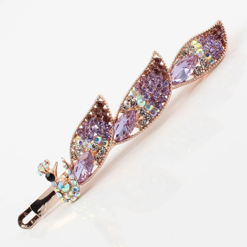 

Hair clip women jewelry peacock bird brand hair accessories rhinestones white pink purple hair ornaments hair grips 1 piece