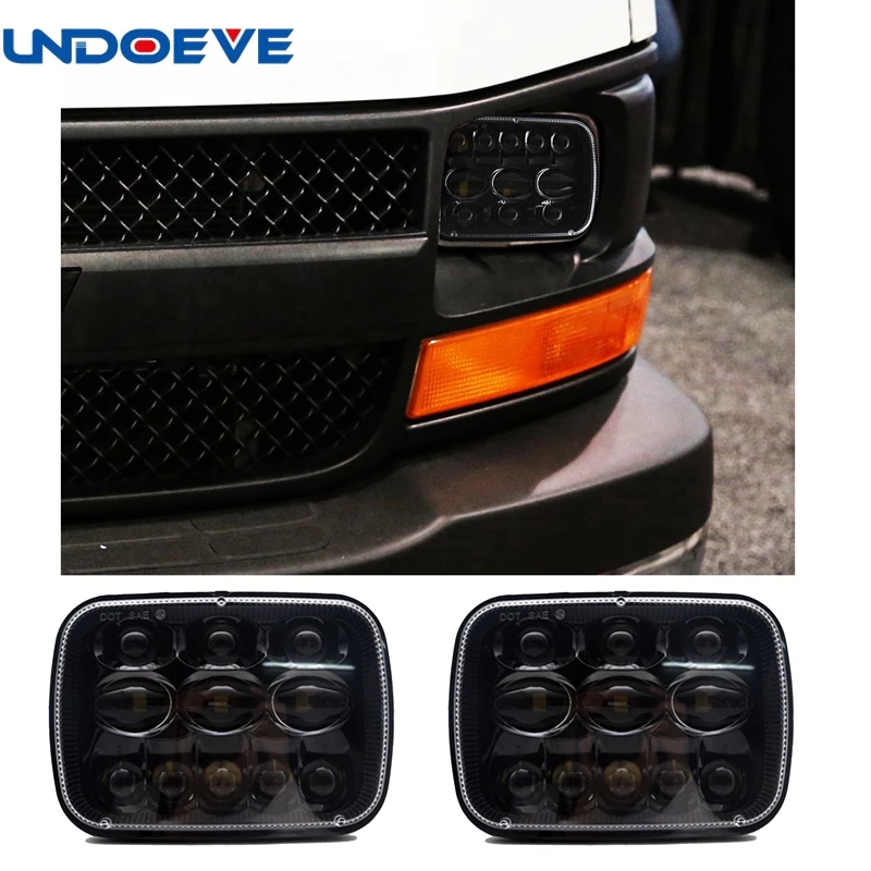 

5x7inch LED Headlights with Chip Headlamps Bulbs Projector Headlight Lights Set Kit Smoke for Jeep Cherokee XJ Wrangler