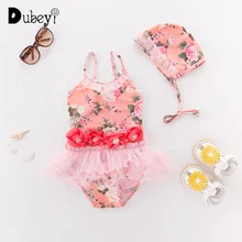 12-24 м принцесса кружева оборки для маленьких девочек Купальники+ шапочка Цветок Малыш девочка цельный купальник Младенческая купальный костюм с пачкой