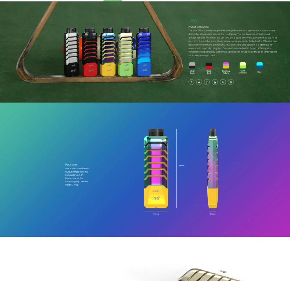 Pre-sales Eleaf iWu kit pod system  refillable Electronic Cigarettes max 15w Vaporizer 2ml700mah Capacity VS Minifit C601 Vape  (1)