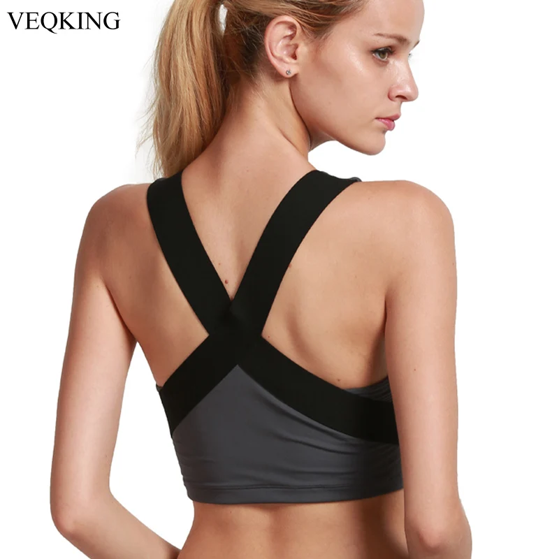 VEQKING Elastic Band Back Yoga Bra,3Colors U Neck Padded Wirefree Quick