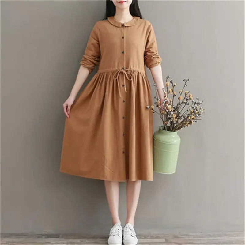Pregnant women autumn dress long long-sleeved shirt maternity dress autumn and winter new cotton and linen shirt Pregnant women autumn dress long long-sleeved shirt maternity dress autumn and winter new cotton and linen shirt