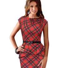 New Fashion Summer Women Dress Sleeveless Belted Tartan Ruched Tunic Bodycon Sheath Women Dress
