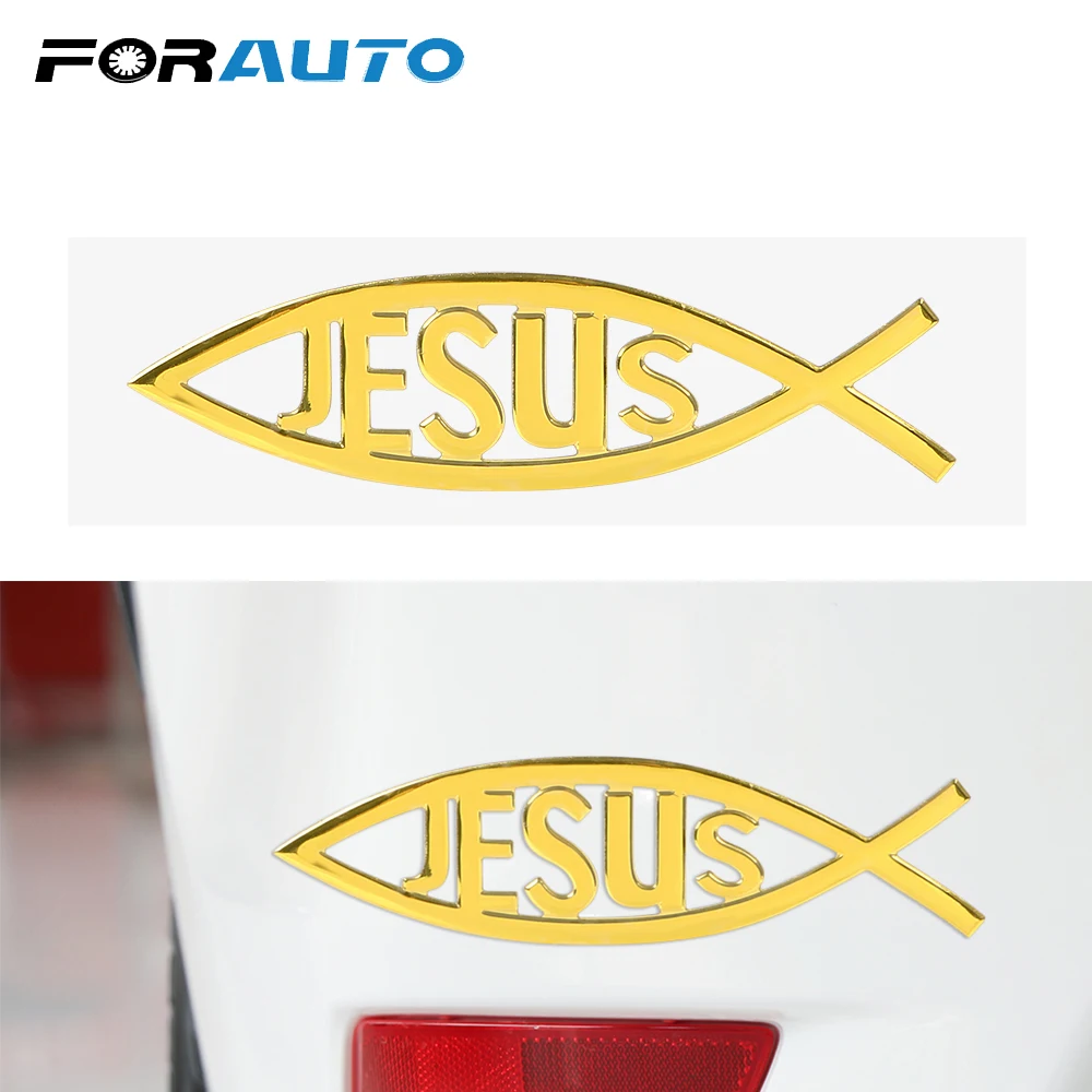 

FORAUTO Jesus Fish Car Sticker Christian Decal Sticker PVC Chromed Emblem Badge Waterproof Decal Car styling