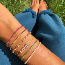 Высокое качество Золото Серебро Цвет Роскошные ювелирные изделия Открытый регулируемый размер мода 3A Круглый CZ цирконий Теннисный браслет для женщин