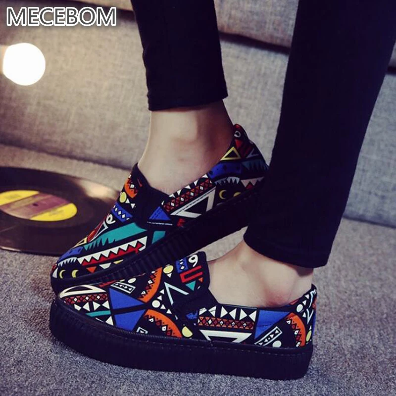 

Casual Spring Canvas Graffiti Rubber Slip On Zapatos Women Girl Ladies Flat Heel Platform Breathable Moccasins Non Slip 530