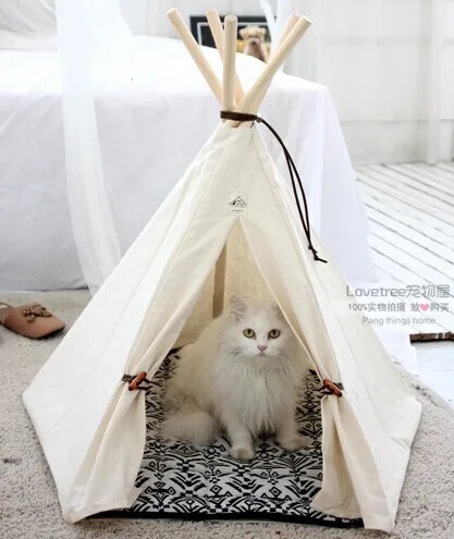 Borgerskab mild Synslinie Tent for Pet Cat Teepee Dog Kennel Wood Gauze Nest Pets Playhouse Indian  Style 5 Small Size _ - AliExpress Mobile
