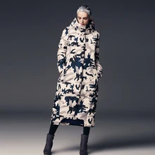 Камуфляжный женский зимний пуховик, женский удлиненный пуховик с капюшоном, высокое качество, толстая теплая парка на белом утином пуху