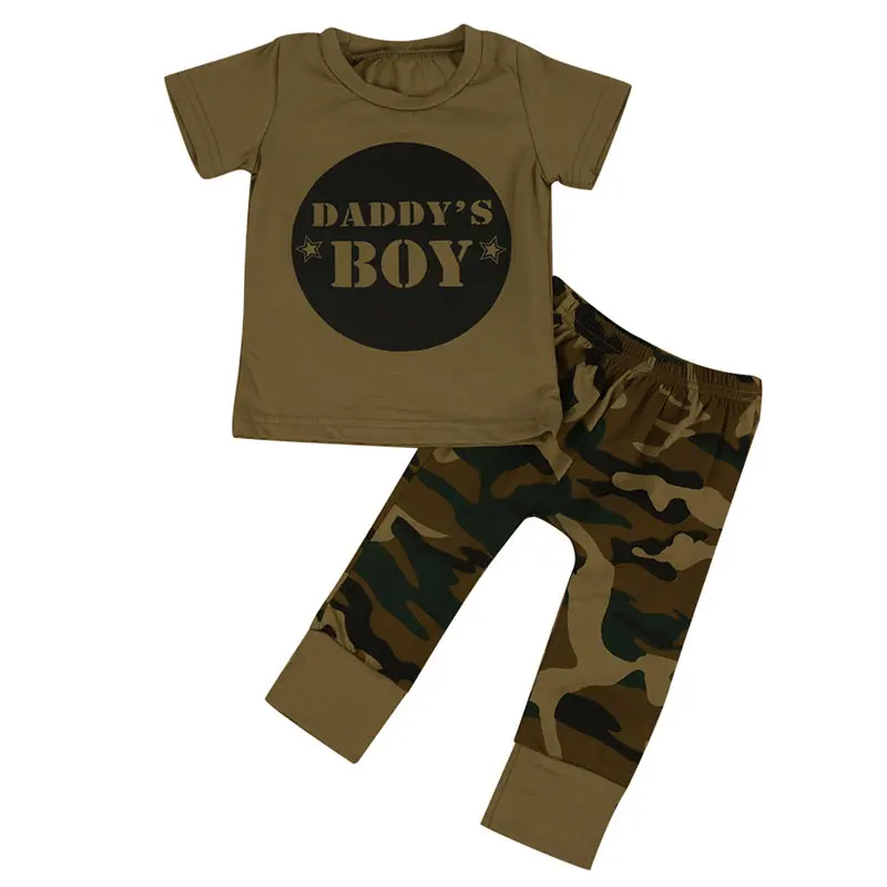 Puseky/модные комплекты одежды для маленьких мальчиков и девочек спортивная футболка с круглым вырезом в Военном Стиле камуфляжного цвета+ длинные камуфляжные штаны+ повязка на голову - Цвет: BOY