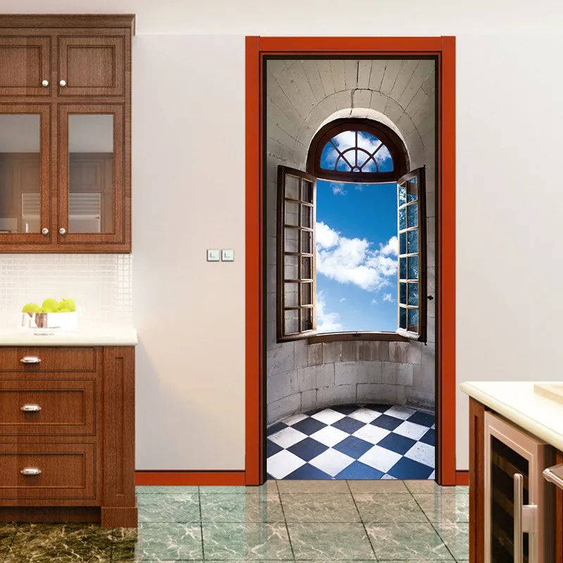 

PVC Door Stickers 3D Window Sky Entrance Decorations Self Adhesive Vinyl Wallpaper DIY Renovation Decals For Bedroom Livingroom