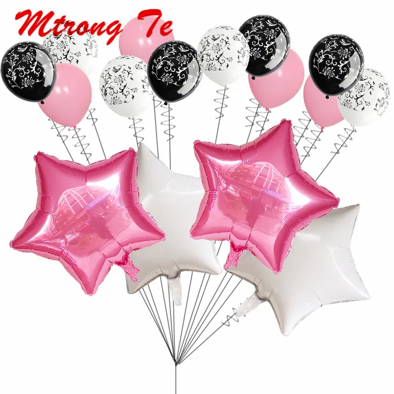 16pcs 18inch White Star Foil Helium Balloons 12inch Damask Latex