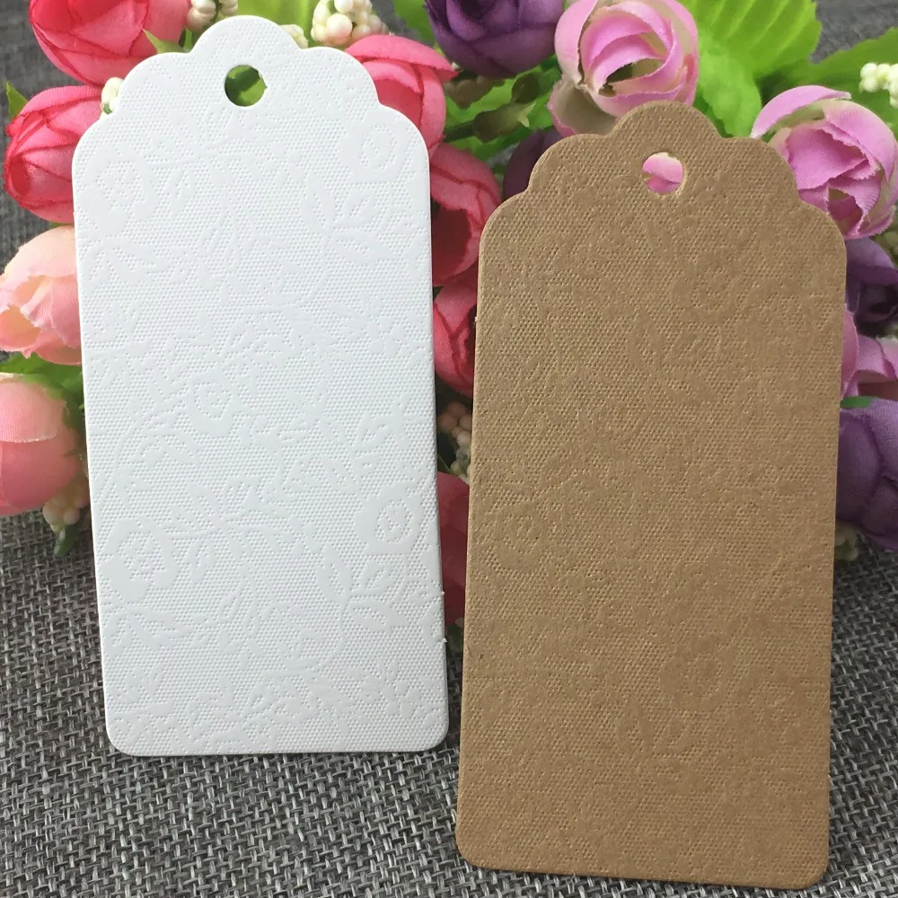 500pcs 9.5*4.5cm Kraft Garment Tags Emboss Rose Hang Tags DIY Handmade