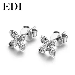 EDI из натуральной настоящий бриллиант h/SI Свадебный Серьги для Для женщин Star Форма 18 К белого золота Серьги-гвоздики для Для женщин Красивые