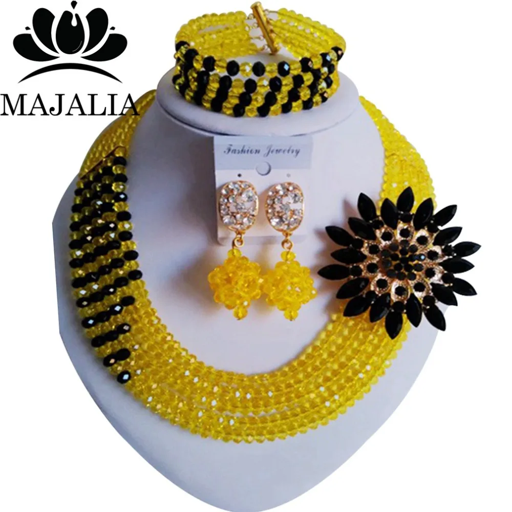 

Fashion african jewelry set yellow nigerian wedding african beads jewelry set Crystal Free shipping Majalia-370