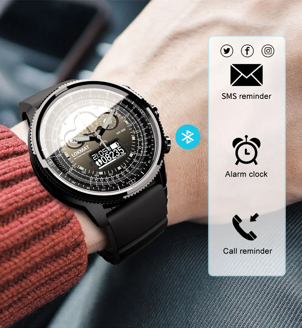 Новинка, спортивные Смарт-часы LOKMAT, Bluetooth, водонепроницаемые, шагомер, SMS, напоминание, цифровые часы, умные часы для мужчин, для ios, Android, телефона