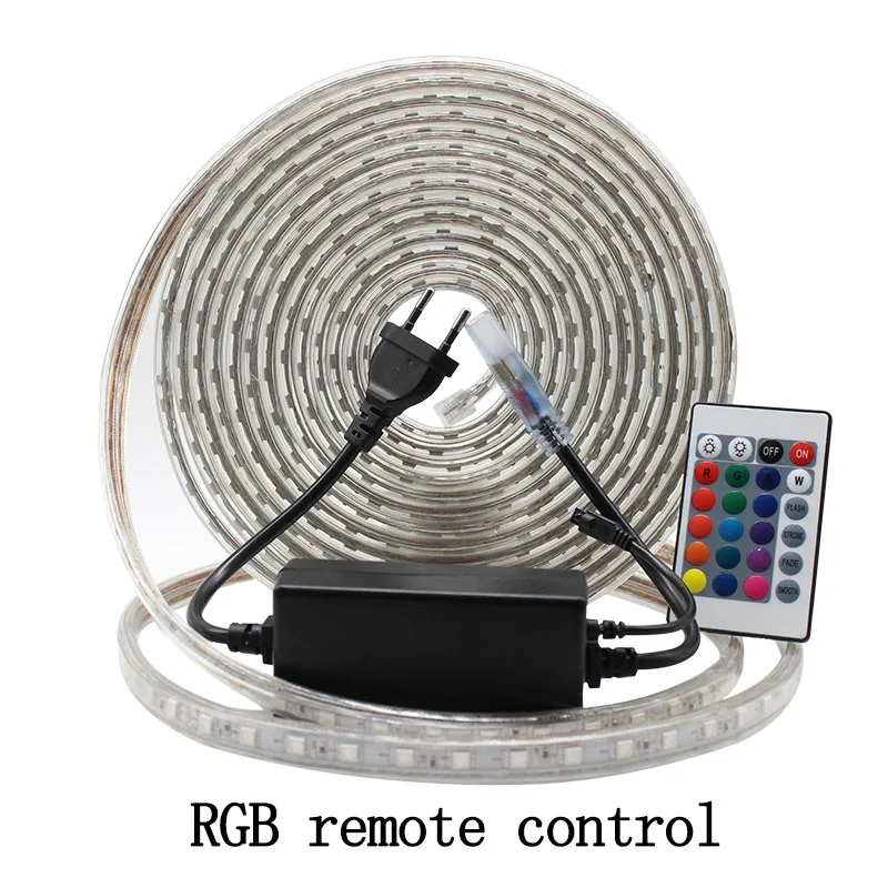 

RGB LED Strip Light kit with Remote Controller Dimmable LED Tape Waterproof AC220V SMD 5050 LED Ribbon Flexible Strips for Home