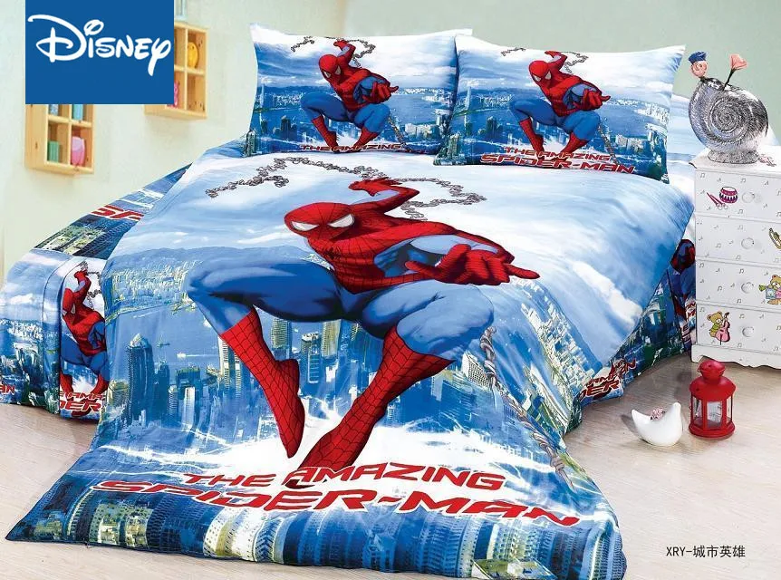 Disney Человек-паук Комплект постельного белья двойной размер пододеяльники простыни для детской кровати украшения односпальное постельное белье Мальчики Дети дом 2-4 шт