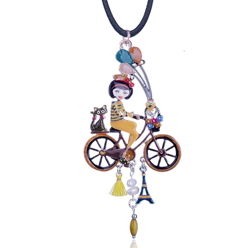 D&Rui Jewelry Holiday Girl Necklaces Creative Design Enamel Bike Pendant Christmas Gifts Fashion Rope Chain Necklace for Girls - Окраска металла: color1