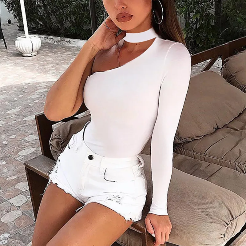 yashangyi New 2019 Fashion Off The Shoulder Halter Slim Bodysuit Mujer Women Casual Tops Mujer Romper One Piece Sexy Jumpsuit