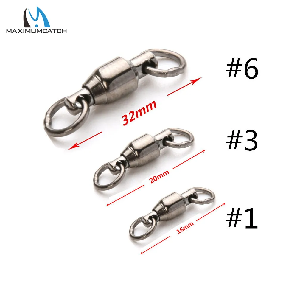 

Maximumcatch 20pcs/lot #1/#3/#6 Stainless Steel Ball Bearing Swivel with Solid Ring Rolling Fishing Swivel Connector