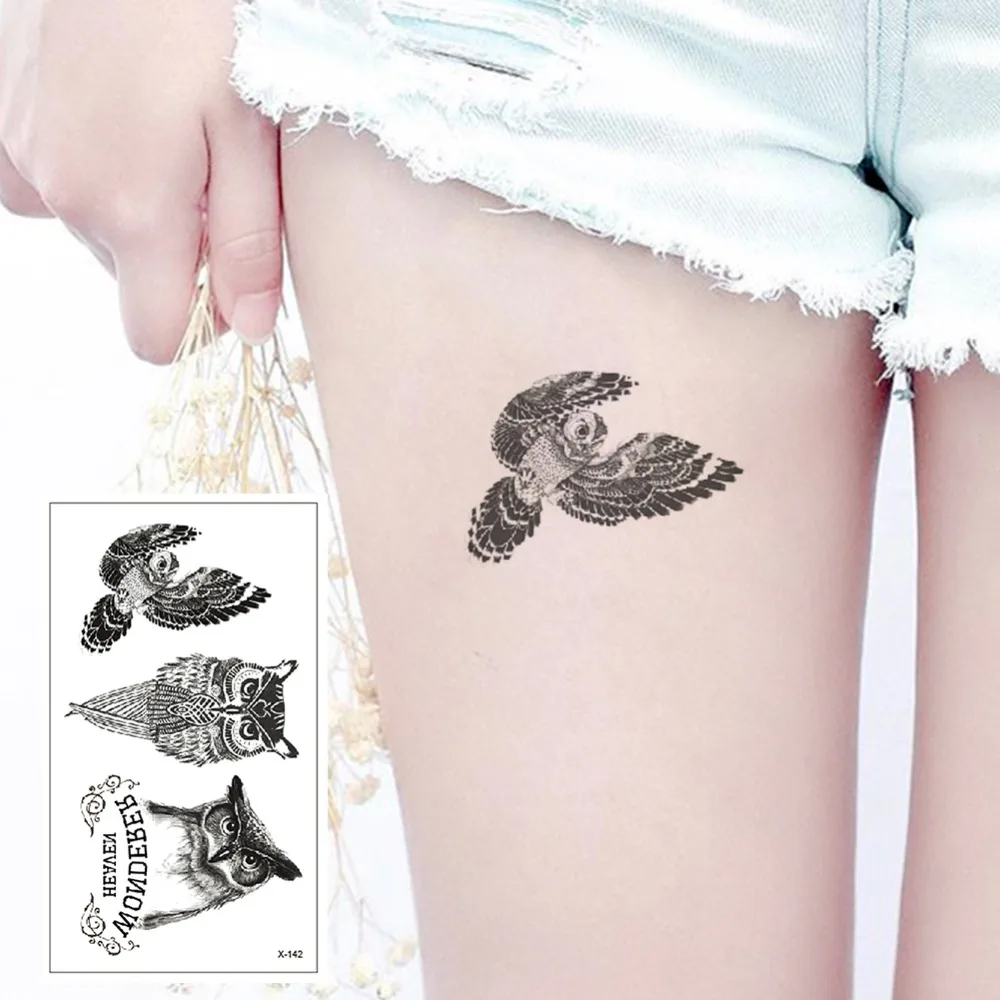 

Waterproof Temporary Tattoo Sticker Black Owl Branch Bird HB301 Sexy Women Men Body Art Tattoo Sticker Decal Products Desi X-142